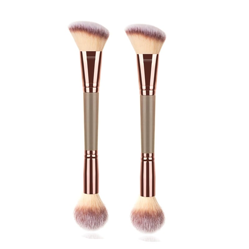 AIGMM 2Pack Dual-ended Makeup Brushes for Contouring, Blending, and Bronzing - Angled Foundation Brush and Concealer Brush - Premium Luxe Hair for Flawless Application of Liquid, Cream, and Powder Makeup - Image 1